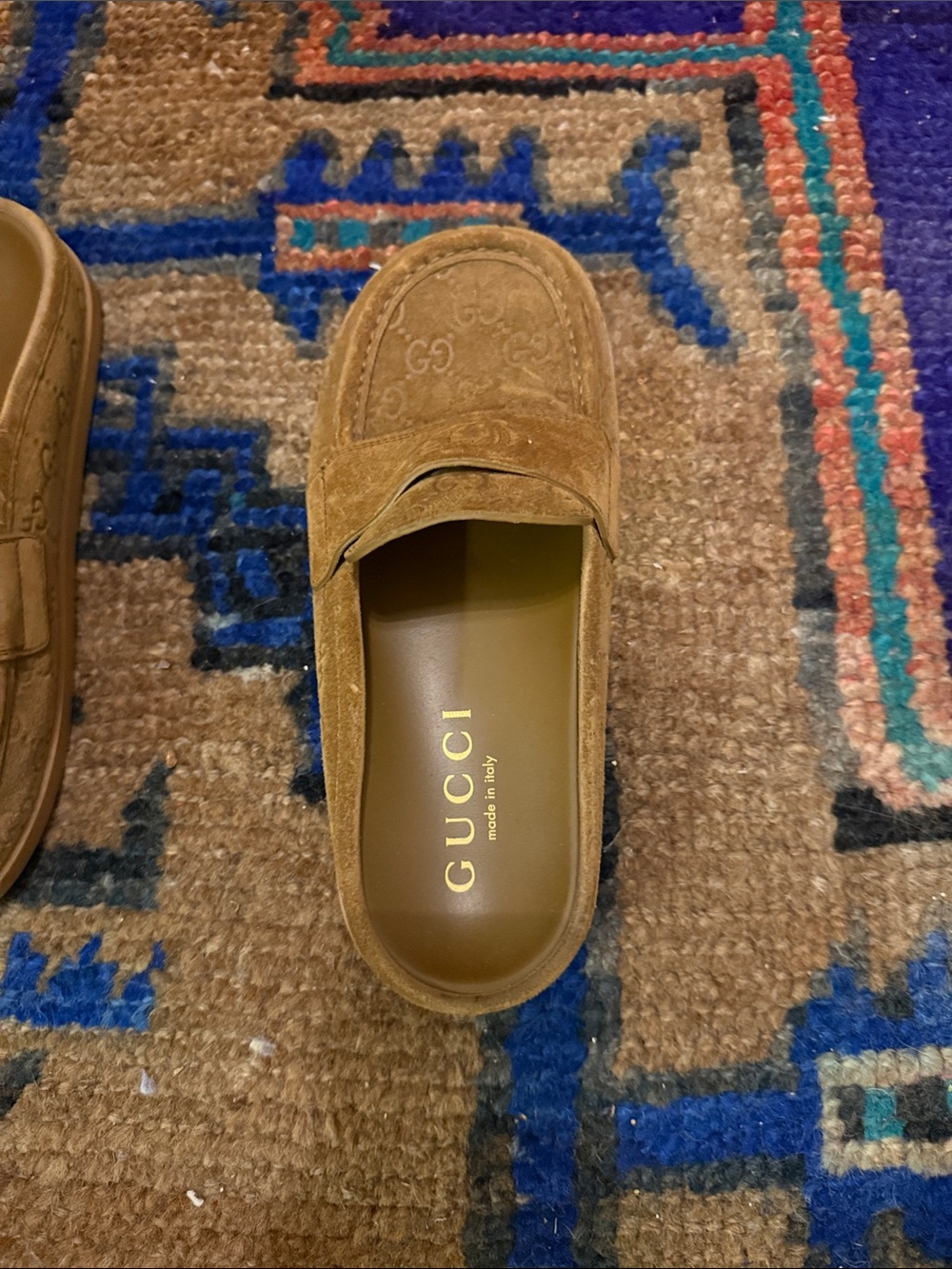 Gucci Tan Suede GG Embossed Slip-On Loafers - Picture 3 of 9